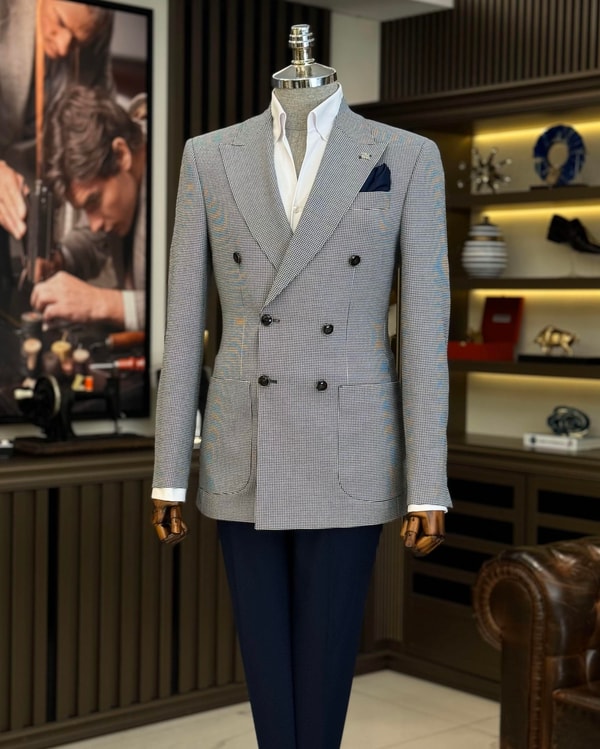 İtalyan stil slim fit kruvaze erkek ceket siyah T12227