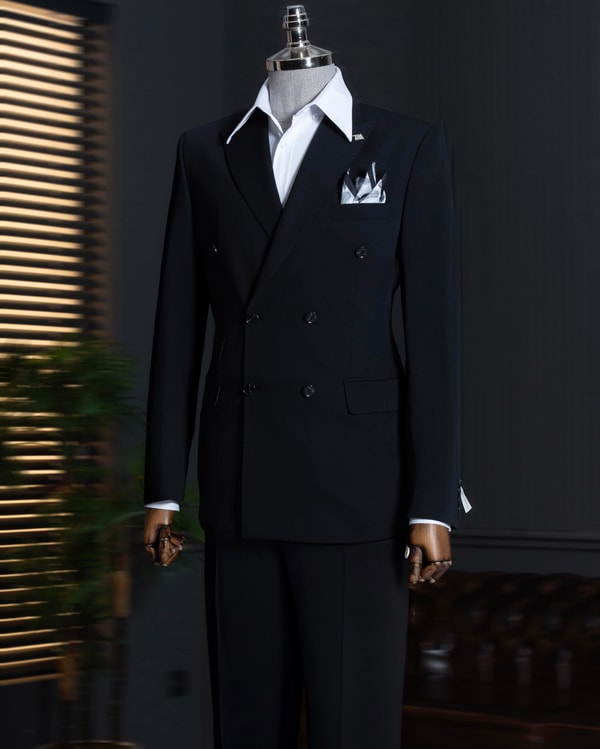 İtalyan stil slim fit kruvaze erkek ceket siyah T13741