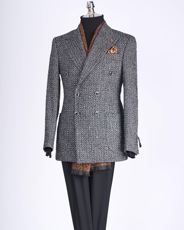 İtalyan stil slim fit kruvaze erkek tek ceket siyah T13431