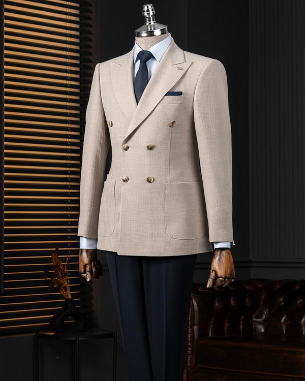 İtalyan stil slim fit kruvaze erkek tek ceket vizon T14278