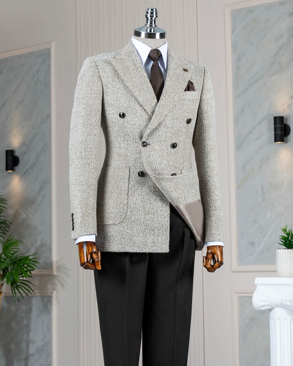 İtalyan stil slim fit kruvaze torba cep erkek ceket camel T11257