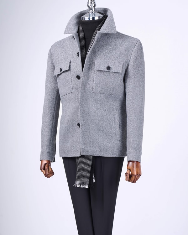 İtalyan stil slim fit mevsimlik kaşe erkek mont gri T13521