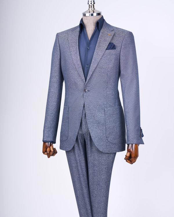 İtalyan stil slim fit mono yaka ceket pantolon takım elbise lacivert T11551