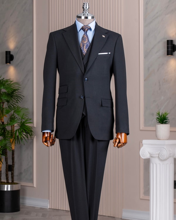İtalyan stil slim fit mono yaka ceket pantolon takım elbise lacivert T14752