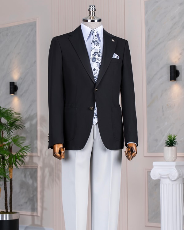 İtalyan stil slim fit mono yaka erkek tek ceket siyah T14376