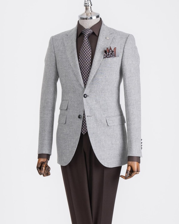 İtalyan stil slim fit mono yaka erkek tek ceket gri T13348