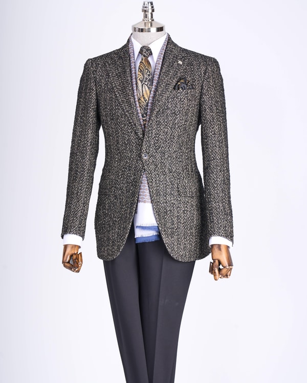 İtalyan stil slim fit mono yaka erkek tek ceket kahverengi T13595