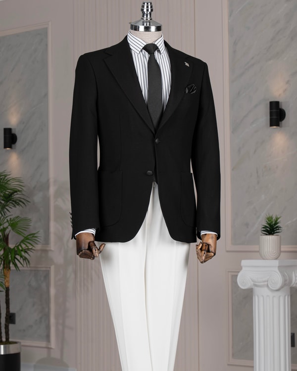 İtalyan stil slim fit mono yaka erkek tek ceket siyah T14399