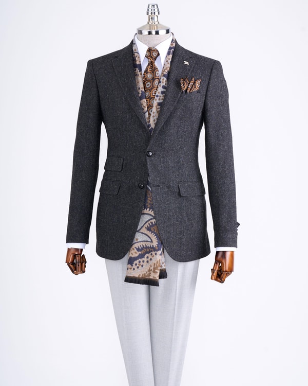 İtalyan stil slim fit mono yaka erkek tek ceket antrasit T13346