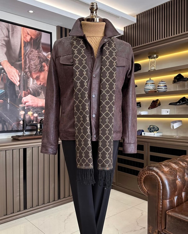 İtalyan stil slim fit polo yaka erkek mont kahverengi T10039