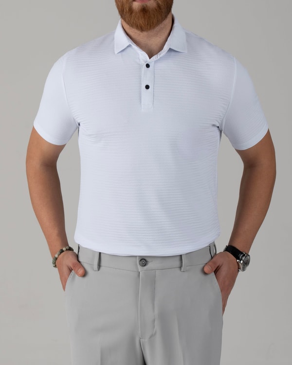 İtalyan stil slim fit polo yaka triko tişört beyaz T14052