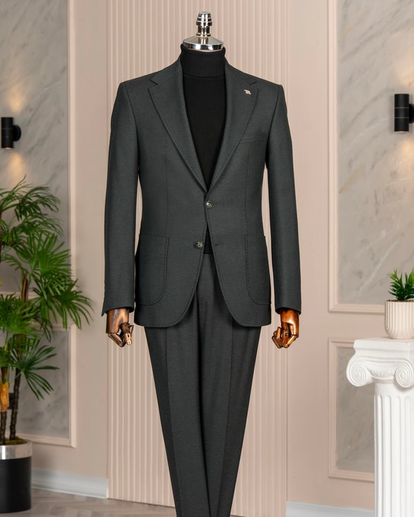 İtalyan stil slim fit sivri yaka ceket pantolon takım elbise yeşil T14912