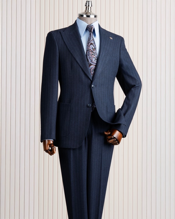 İtalyan stil slim fit sivri yaka ceket pantolon takım elbise lacivert T14765