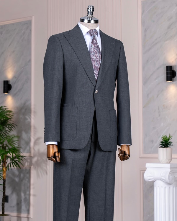İtalyan stil slim fit torba cep ceket pantolon takım elbise antrasit T14300