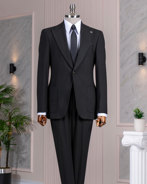 İtalyan stil slim fit torba cep ceket pantolon takım elbise siyah T14551