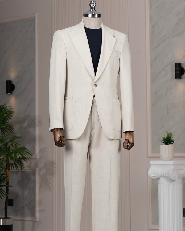İtalyan stil slim fit torba cep ceket pantolon takım elbise taş T14553
