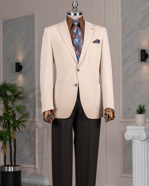 İtalyan stil slim fit torba cep erkek ceket bej T13740