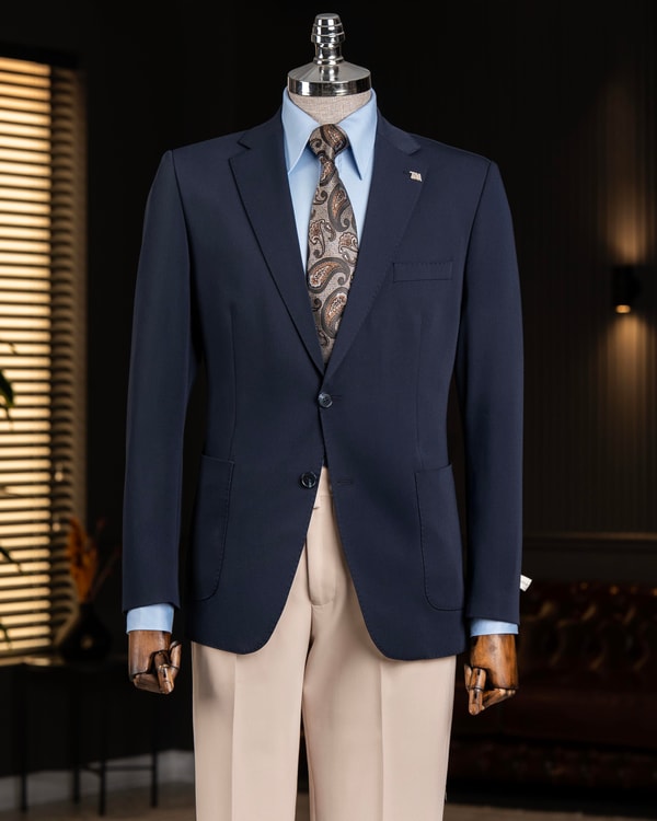 İtalyan stil slim fit torba cep erkek ceket lacivert T13739