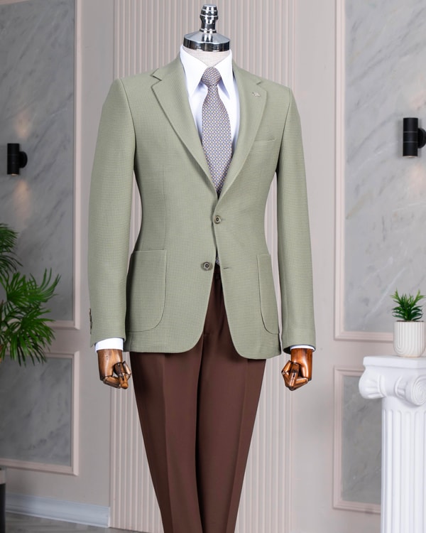 İtalyan stil slim fit torba cep tek ceket erkek yeşil T14124