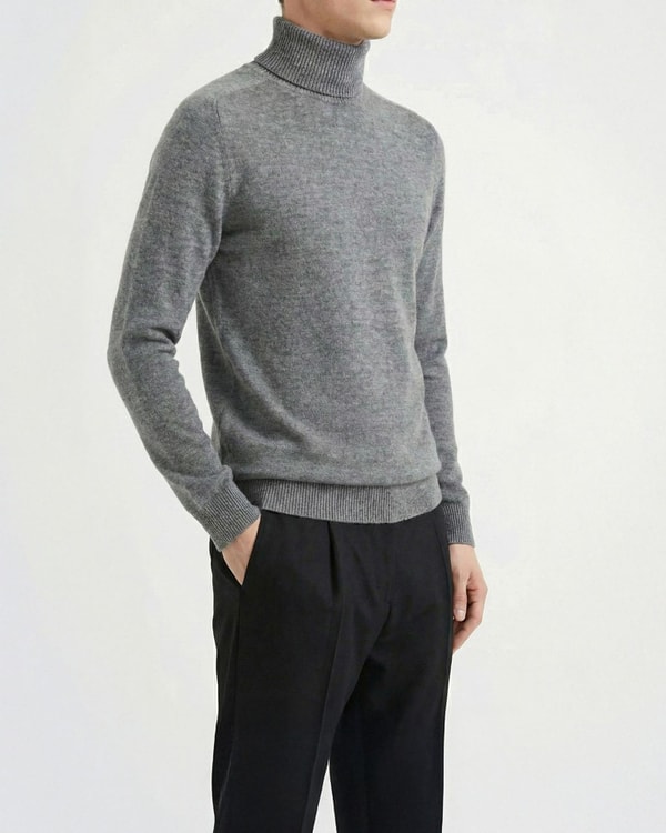 İtalyan stil slim fit triko balıkçı yaka boğazlı kazak antrasit T13096
