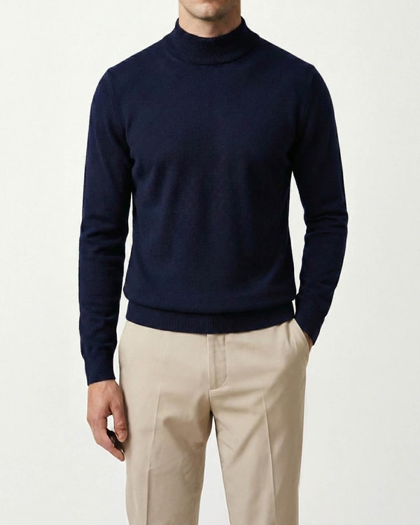İtalyan stil slim fit yarım balıkçı yaka erkek triko kazak lacivert T15087