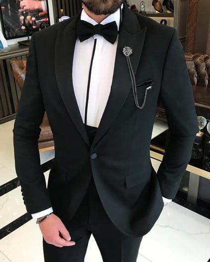 Klasik kesim ceket yelek pantolon battal damatlık set Siyah T12953