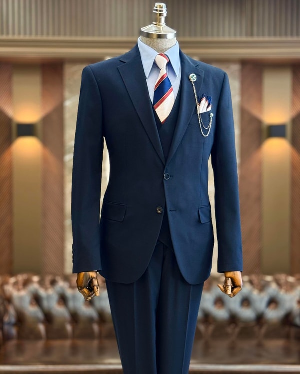 klasik kesim regular fit ceket yelek pantalon takım elbise lacivert  T12252