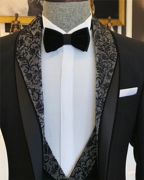 İtalyan kesim ceket yelek pantolon damatlık set Siyah T6218 · 2