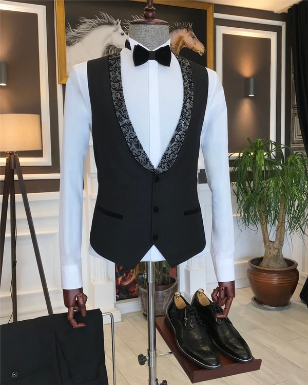 İtalyan kesim ceket yelek pantolon damatlık set Siyah T6218 · 4