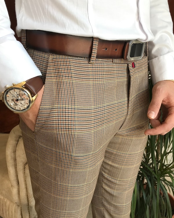İtalyan kesim  fit mevsimlik  çok renkli ekose  pantolon T6278 · 3
