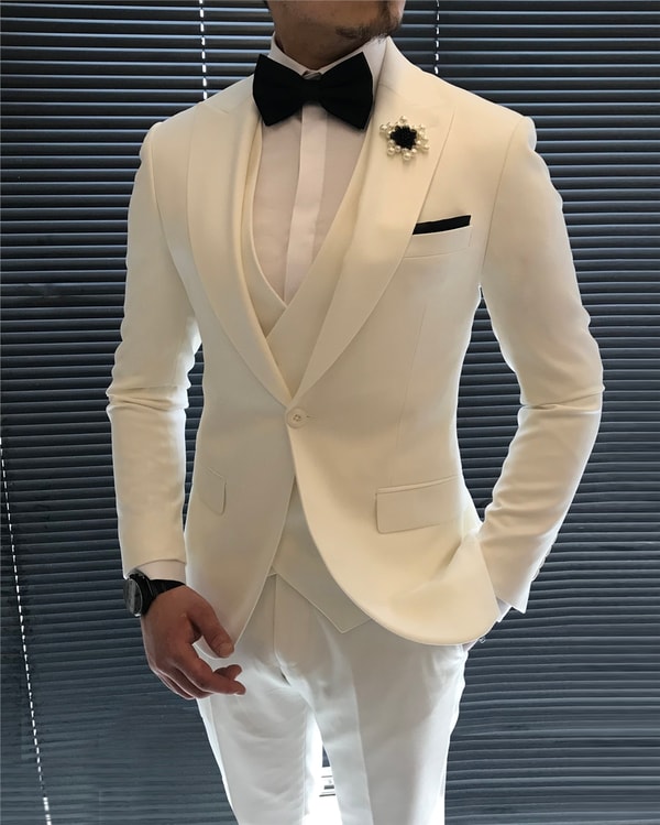 İtalyan stil ceket yelek pantolon takım elbise Beyaz T5856 · 9