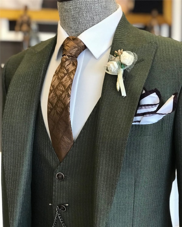 İtalyan stil  ceket yelek pantolon takım elbise yeşil T6265 · 5
