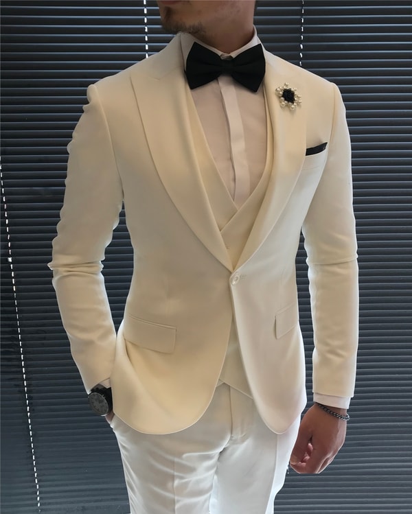 İtalyan stil ceket yelek pantolon takım elbise Beyaz T5856 · 11