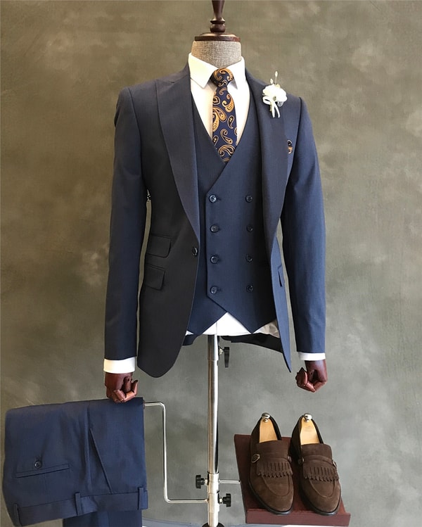 İtalyan stil ceket yelek pantolon takım elbise Lacivert T5275 · 6