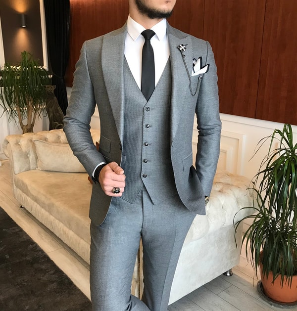 İtalyan stil  ceket yelek pantolon takım elbise gri T6266 · 2