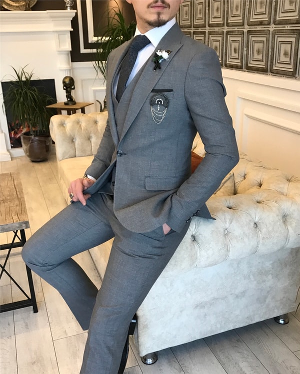 İtalyan stil ceket yelek pantolon takım elbise Gri T5278 · 4