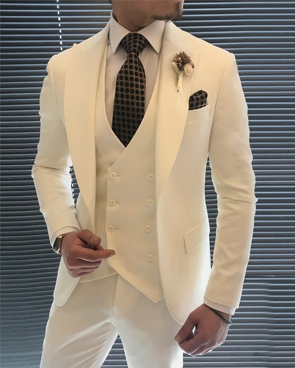 İtalyan stil ceket yelek pantolon takım elbise Beyaz T5856 · 6