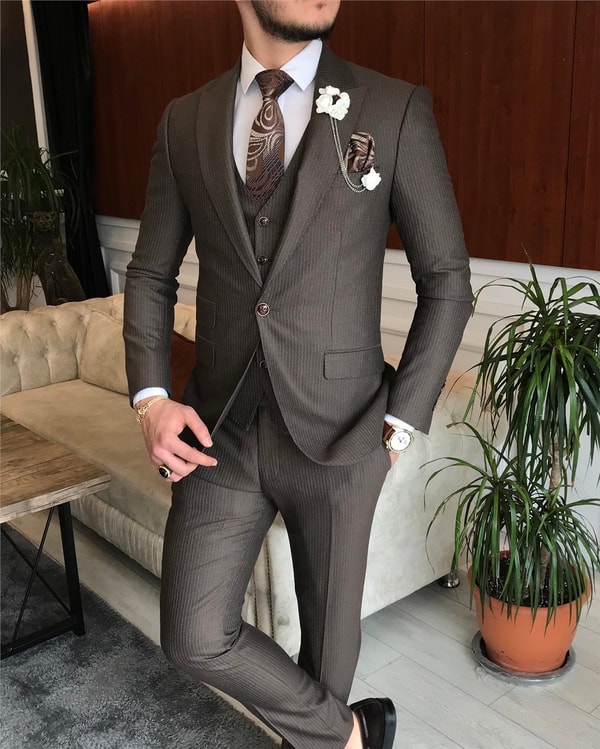 İtalyan stil  ceket yelek pantolon takım elbise kahverengi T6261 · 3