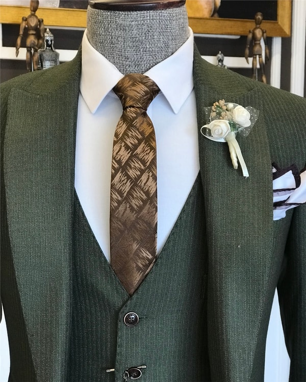 İtalyan stil  ceket yelek pantolon takım elbise yeşil T6265 · 4