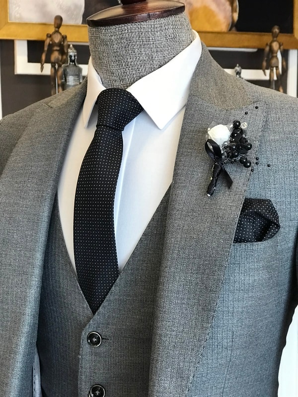 İtalyan stil  ceket yelek pantolon takım elbise gri T6266 · 6