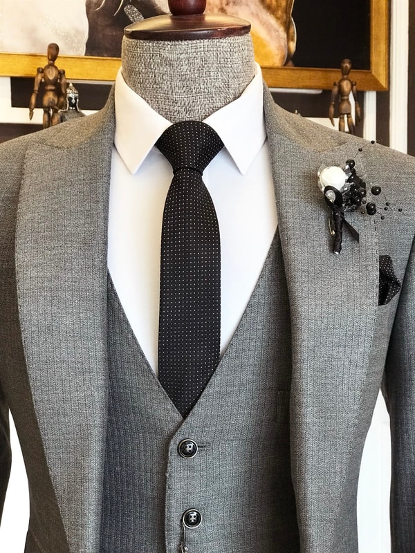İtalyan stil  ceket yelek pantolon takım elbise gri T6266 · 5