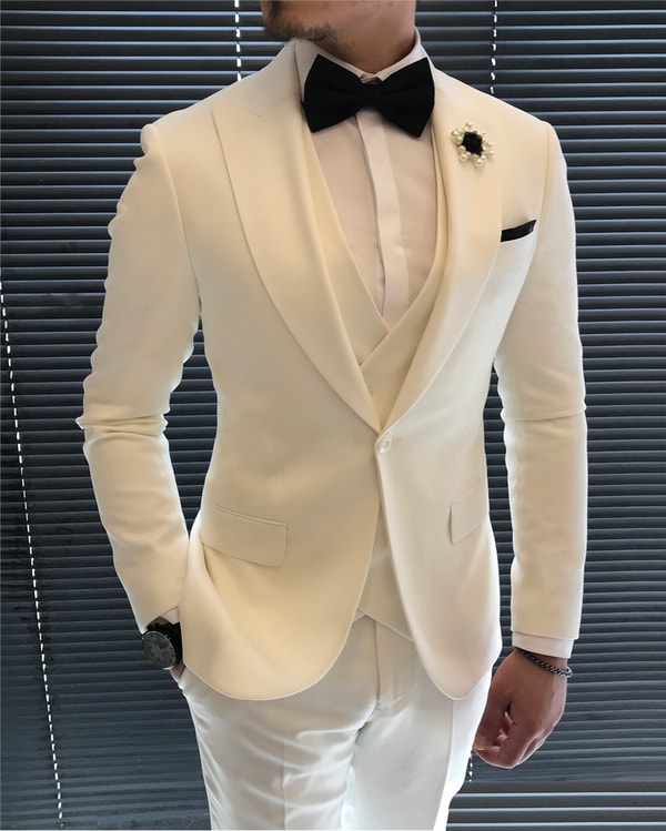 İtalyan stil ceket yelek pantolon takım elbise Beyaz T5856 · 10