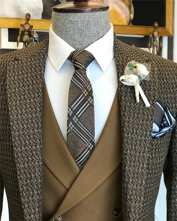 İtalyan stil erkek ceket yelek kombin camel T6336 · 5