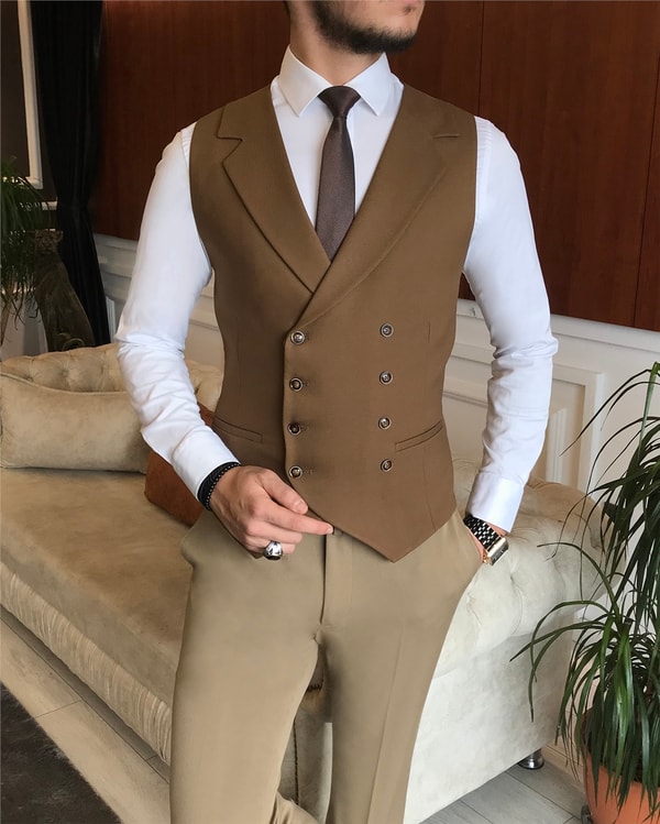 İtalyan stil erkek ceket yelek kombin camel T6336 · 2