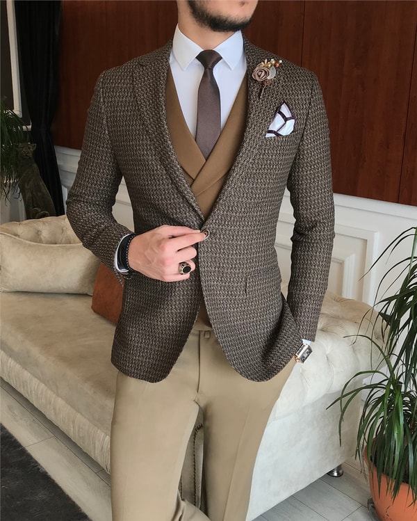 İtalyan stil erkek ceket yelek kombin camel T6336 · 3