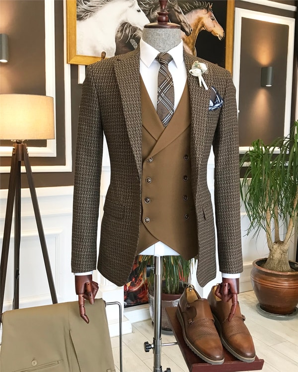 İtalyan stil erkek ceket yelek kombin camel T6336 · 6