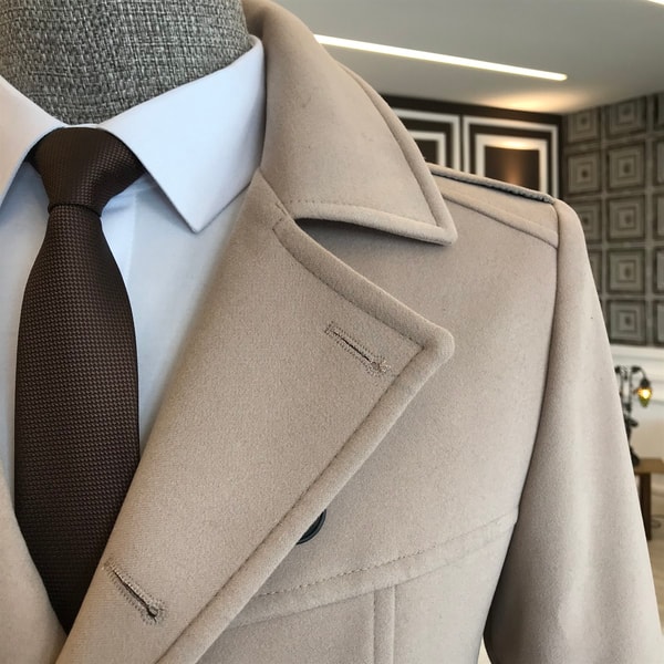 İtalyan stil erkek kısa kaşe trençkot mont kaban Bej T4384 · 9