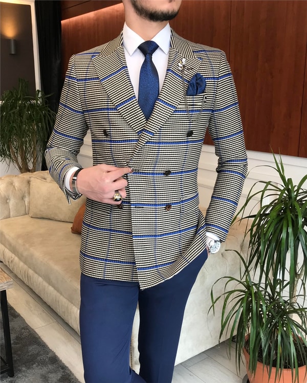 İtalyan stil erkek slim fit kruvaze kışlık tek ceket çok renkli T6674 · 2
