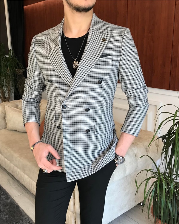 İtalyan stil erkek slim fit kruvaze kışlık tek ceket gri T6683 · 6