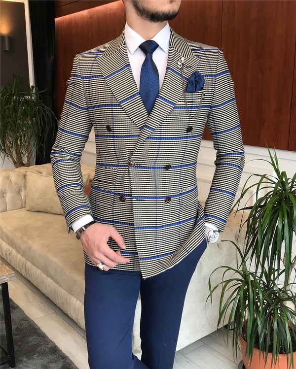 İtalyan stil erkek slim fit kruvaze kışlık tek ceket çok renkli T6674